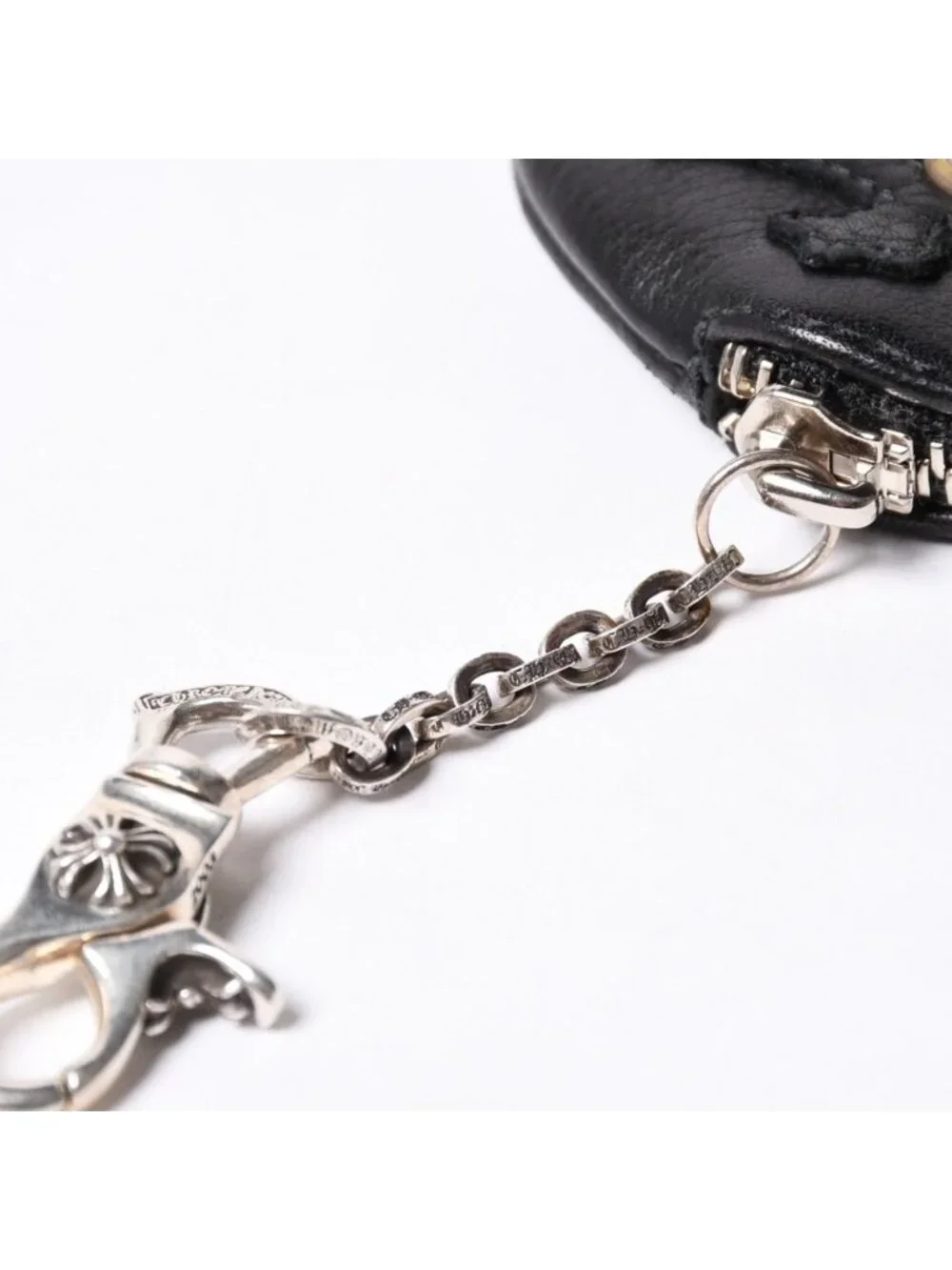 Chrome Hearts Paper with Chain Cross Patch Leather Wallet 925 Sterling Silver
